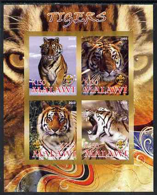 Malawi 2008 Tigers imperf sheetlet containing 4 values, each with Scout logo unmounted mint