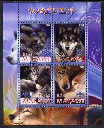 Malawi 2008 Wolves perf sheetlet containing 4 values, each with Scout logo fine cto used