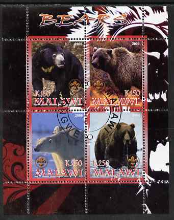 Malawi 2008 Bears perf sheetlet containing 4 values, each with Scout logo fine cto used