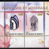 Djibouti 2008 Butterflies & minerals #1 perf sheetlet containing 2 values unmounted mint