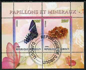 Djibouti 2008 Butterflies & minerals #2 perf sheetlet containing 2 values fine cto used