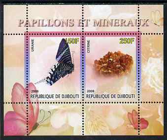 Djibouti 2008 Butterflies & minerals #2 perf sheetlet containing 2 values unmounted mint