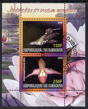 Djibouti 2008 Hummingbirds & Orchids #2 perf sheetlet containing 2 values fine cto used