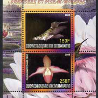 Djibouti 2008 Hummingbirds & Orchids #2 perf sheetlet containing 2 values unmounted mint