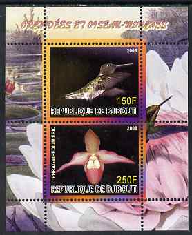 Djibouti 2008 Hummingbirds & Orchids #2 perf sheetlet containing 2 values unmounted mint