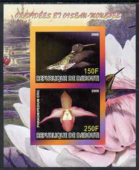 Djibouti 2008 Hummingbirds & Orchids #2 imperf sheetlet containing 2 values unmounted mint