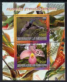 Djibouti 2008 Hummingbirds & Orchids #3 perf sheetlet containing 2 values fine cto used