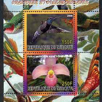 Djibouti 2008 Hummingbirds & Orchids #3 perf sheetlet containing 2 values unmounted mint