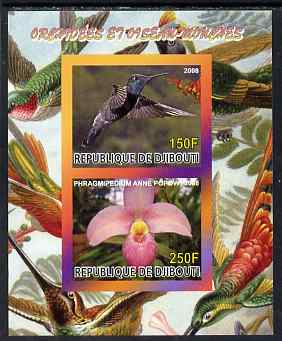 Djibouti 2008 Hummingbirds & Orchids #3 imperf sheetlet containing 2 values unmounted mint