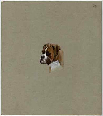 Dhufar 1984 Rotary - Dogs (Boxer) original artwork by George Woodford of the B L Kearley Studio, watercolour on board 200 x 230 mm plus issued perf sheetlet incorporating this image