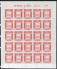 Liberia 1955 Tennis 3c imperf proof of red printing only as SG 756 Complete sheet of 25 on ungummed paper (reverse shows blue printing of 10c Baseball stamp SG 759 and commercial advert)