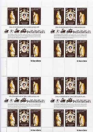 Ascension 1978 Coronation 25th Anniversary (QEII, Maya God & Lion) in complete uncut sheet of 24 (8 strips of SG 233a)unmounted mint