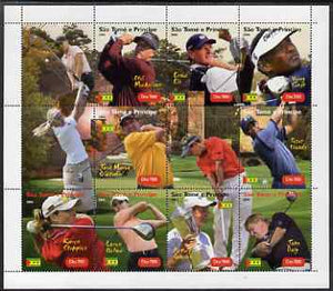 St Thomas & Prince Islands 2004 Golf perf sheetlet containing 9 values plus 3 labels, unmounted mint. Note this item is privately produced and is offered purely on its thematic appeal