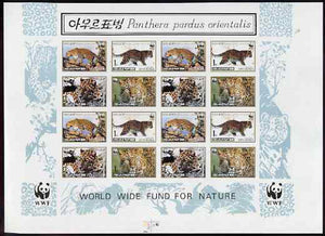 North Korea 1998 WWF Leopard imperf proof sheetlet containing 16 stamps (4 blocks) - the set of 7 imperf progressive proofs comprising the 6 individual colours (magenta, yellow, blue, black, grey & gold) plus all 6-colour composite, as SG N3803-06