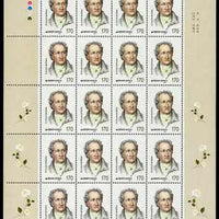 South Korea 1999 250th Birth Anniversary of Goethe complete sheetlet containing 20 x 170w values unmounted mint, SG 2332