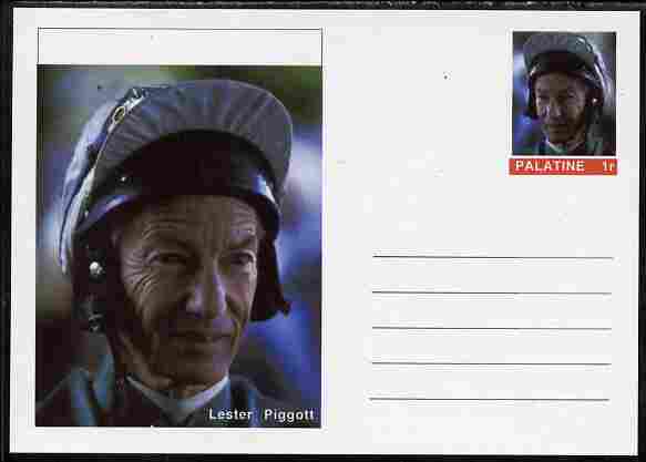 Palatine (Fantasy) Personalities - Lester Piggott (horses) postal stationery card unused and fine