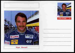 Palatine (Fantasy) Personalities - Nigel Mansell (F1 driver) postal stationery card unused and fine