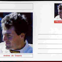 Palatine (Fantasy) Personalities - Andrea de Cesaris (F1 driver) postal stationery card unused and fine