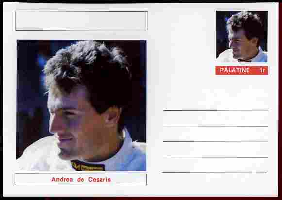 Palatine (Fantasy) Personalities - Andrea de Cesaris (F1 driver) postal stationery card unused and fine