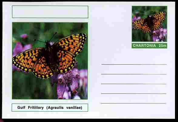 Chartonia (Fantasy) Butterflies - Gulf Fritillary (Agraulis vanillae) postal stationery card unused and fine