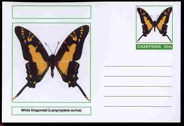 Chartonia (Fantasy) Butterflies - White Dragontail (Lamproptera curius) postal stationery card unused and fine