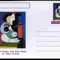 Chartonia (Fantasy) Famous Paintings - Seated Woman with Wrist Watch by Pablo Picasso postal stationery card unused and fine