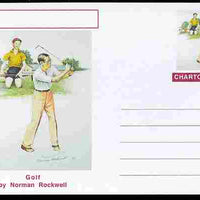 Chartonia (Fantasy) Famous Paintings - Golf by Norman Rockwell postal stationery card unused and fine