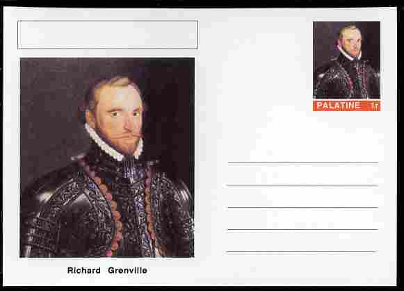 Palatine (Fantasy) Personalities - Richard Grenville (explorer) postal stationery card unused and fine