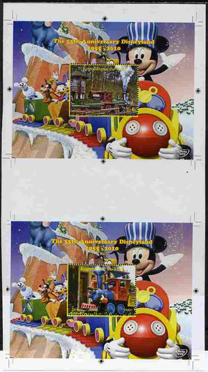 Mali 2010 The 55th Anniversary of Disneyland - Mickey Mouse Railway s/sheets #02 & #07 se-tenant from uncut perf proof sheet (2 exist) unmounted mint