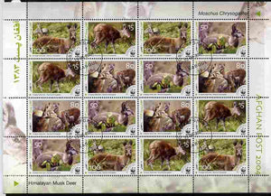 Afghanistan 2004 WWF - Himalayan Musk Deer perf sheetlet of 16 containing 4 x sets of 4 fine cto used