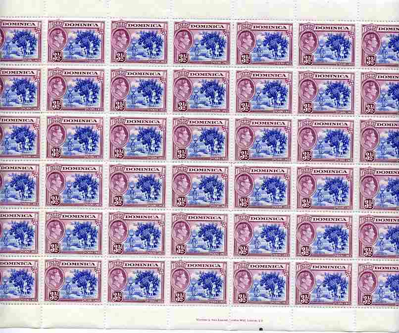 Dominica 1938-47 KG6 3.5d Picking Limes complete folded sheet of 60 unmounted mint SG104a