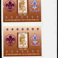 Peru 2001 90th Anniversary of Scouting proof sheet containing two imperf m/sheets (uncut) some surface marks but with approval signatures, unmounted mint