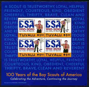 Tuvalu 2010 Centenary of Boy Scouts of America #1 perf sheetlet containing 4 values (blue background) unmounted mint SG MS 1395