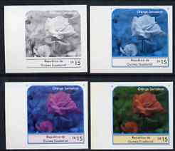 Equatorial Guinea 1976 Roses EK15 (Orange Sensation) set of 4 imperf progressive proofs on ungummed paper comprising 1, 2, 3 and all 4 colours (as Mi 976)