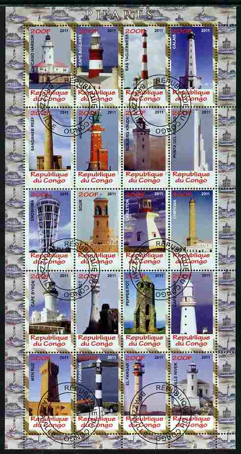 Congo 2011 Lighthouses perf sheetlet containing 20 values fine cto used