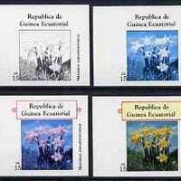 Equatorial Guinea 1977 Flowers EK15 (Narcissus) set of 4 imperf progressive proofs on ungummed paper comprising 1, 2, 3 and all 4 colours (as Mi 1217)