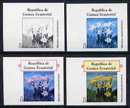 Equatorial Guinea 1977 Flowers EK15 (Narcissus) set of 4 imperf progressive proofs on ungummed paper comprising 1, 2, 3 and all 4 colours (as Mi 1217)