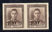 New Zealand 1947-52 KG6 9d purple-brown IMPERF horiz pair on thin card, rare thus, as SG685