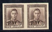 New Zealand 1947-52 KG6 9d purple-brown IMPERF horiz pair on thin card, rare thus, as SG685