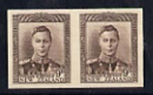 New Zealand 1947-52 KG6 9d purple-brown IMPERF horiz pair on thin card, rare thus, as SG685