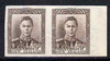 New Zealand 1947-52 KG6 9d purple-brown IMPERF horiz pair on gummed wmk'd paper ex BW archives and extremely scarce thus, as SG685