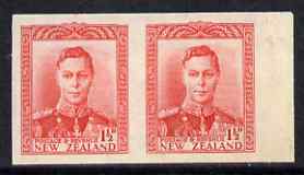 New Zealand 1938-44 KG6 1.5d scarlet IMPERF horiz pair on gummed wmk'd paper ex BW archives and extremely scarce thus, as SG608