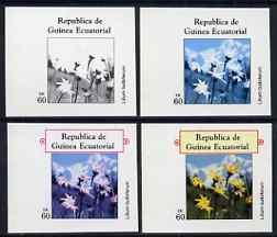 Equatorial Guinea 1977 Flowers EK60 (Lilium bulbiferum) set of 4 imperf progressive proofs on ungummed paper comprising 1, 2, 3 and all 4 colours (as Mi 1219)