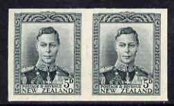 New Zealand 1947-52 KG6 5d slate IMPERF horiz pair on gummed wmk'd paper ex BW archives and extremely scarce thus, as SG682