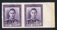 New Zealand 1947-52 KG6 8d violet IMPERF horiz pair on thin card, rare thus, as SG684