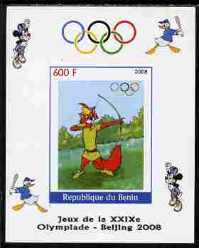 Benin 2008 Beijing Olympics - Disney Characters - Archery imperf individual deluxe sheet unmounted mint. Note this item is privately produced and is offered purely on its thematic appeal