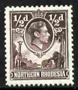 Northern Rhodesia 1938-52 KG6 1/2d chocolate P12.5 unmounted mint, SG 26