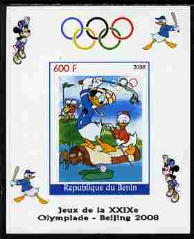 Benin 2008 Beijing Olympics - Disney Characters - Golf imperf individual deluxe sheet unmounted mint