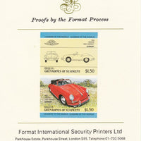 St Vincent - Bequia 1984 Cars #1 (Leaders of the World) $1.50 (1960 Porsche) imperf se-tenant pair mounted on Format International proof card