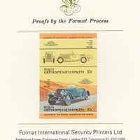 St Vincent - Bequia 1984 Cars #2 (Leaders of the World) 10c (1924 Leyland Eight) imperf se-tenant pair mounted on Format International proof card